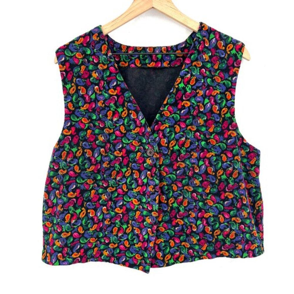 Vintage‎ Handmade corduroy paisley colorful single button vest cottagecore XL